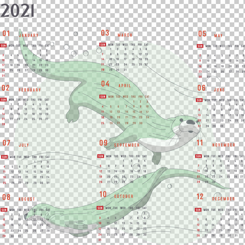 Year 2021 Calendar Printable 2021 Yearly Calendar 2021 Full Year Calendar PNG, Clipart, 2021 Calendar, Animation, Cartoon, Drawing, Otters Free PNG Download