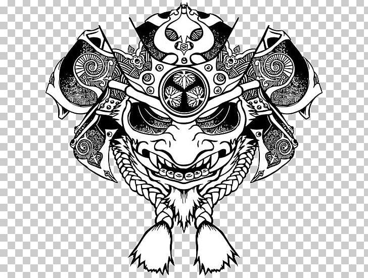 Oni Samurai Mask Drawing Stock Illustration PNG, Clipart, Art, Black And White, Bone, Crest, Drawing Free PNG Download