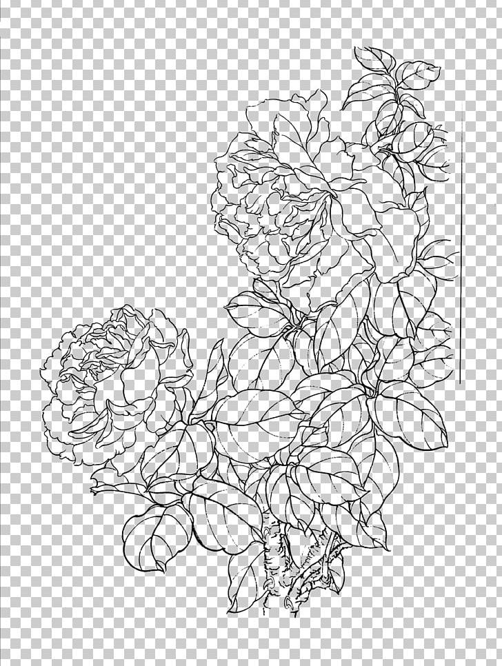 Drawing Rosa Chinensis Gongbi Moutan Peony PNG, Clipart, Art, Black And White, Cartoon, Chinese Style, Flora Free PNG Download