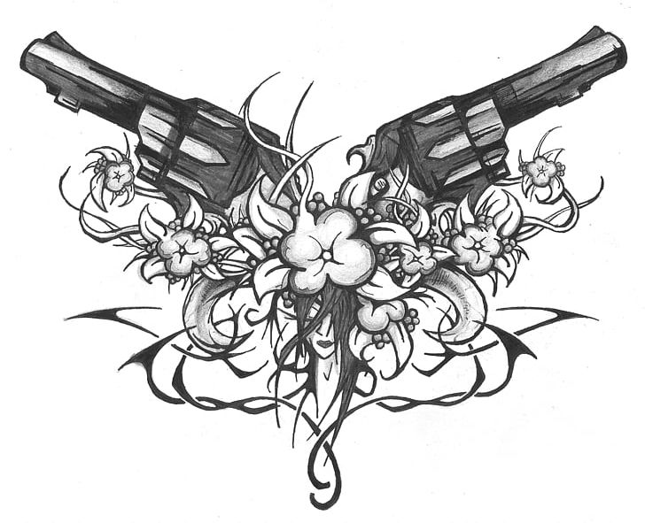 Sleeve Tattoo Firearm Pistol Tattoo Machine PNG, Clipart, Ak47, Art, Artwork, Black And White, Drawing Free PNG Download