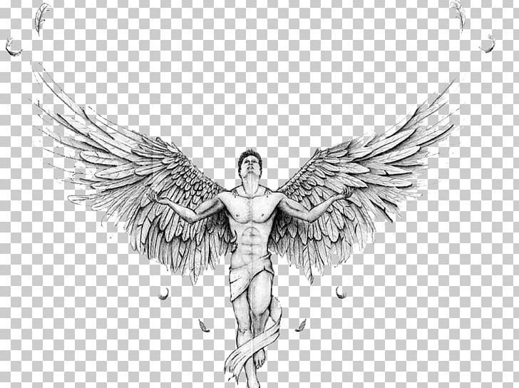 Black And White Text Drawing Tatuaje Illustration PNG, Clipart, Angel Tattoo, Arm, Bird, Computer Wallpaper, Fictional Character Free PNG Download