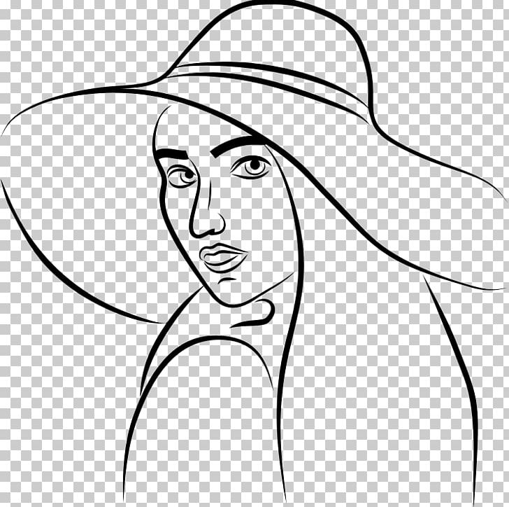 Line Art Woman With A Hat Drawing PNG, Clipart, Arm, Art, Artwork, Black, Black And White Free PNG Download