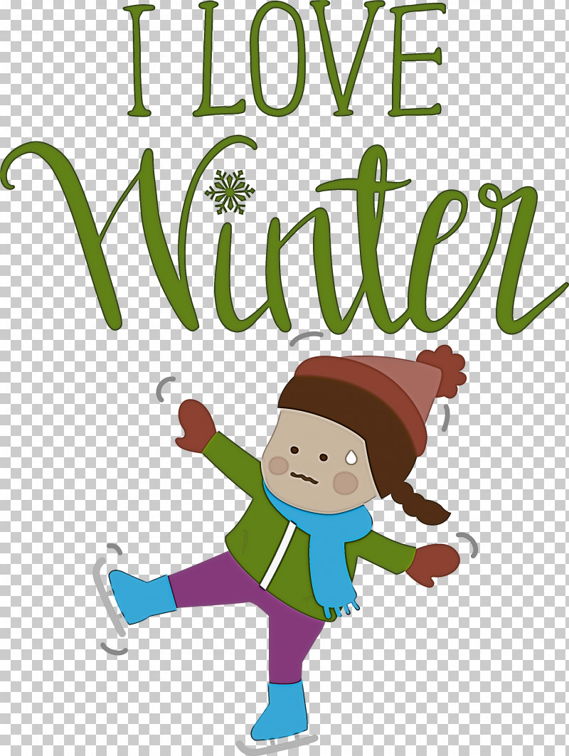 I Love Winter Winter PNG, Clipart, Behavior, Cartoon, Character, Green, Happiness Free PNG Download