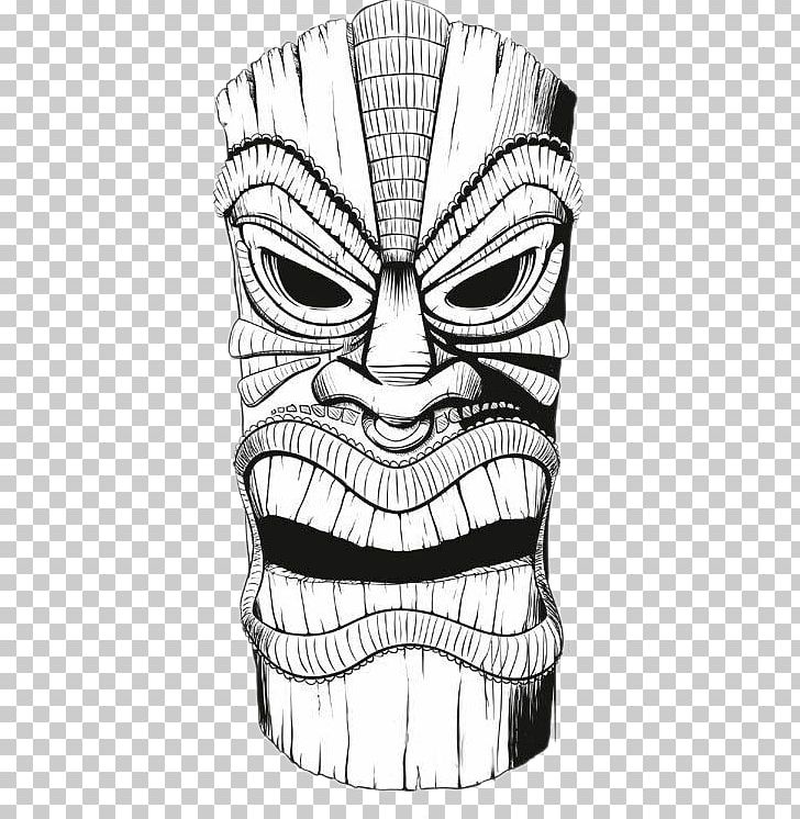 Tiki Polynesia T-shirt Drawing Mask PNG, Clipart, Black, Black And White, Bone, Carnival Mask, Cartoon Free PNG Download