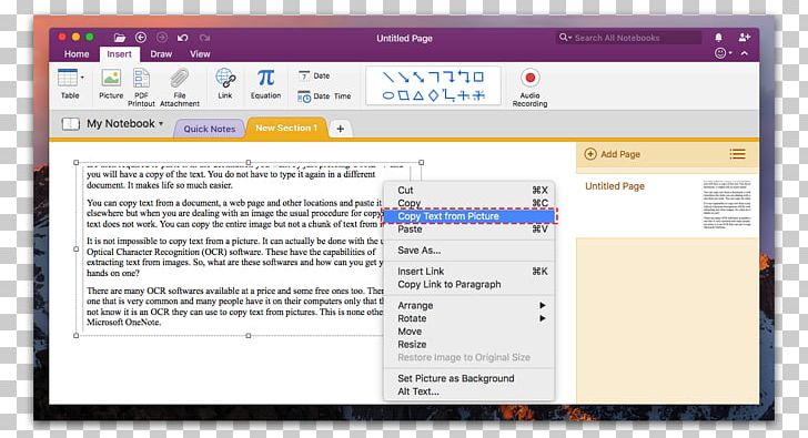 Microsoft OneNote Computer Software Optical Character Recognition Screenshot PNG, Clipart, Area, Computer, Computer Program, Computer Software, Document Free PNG Download