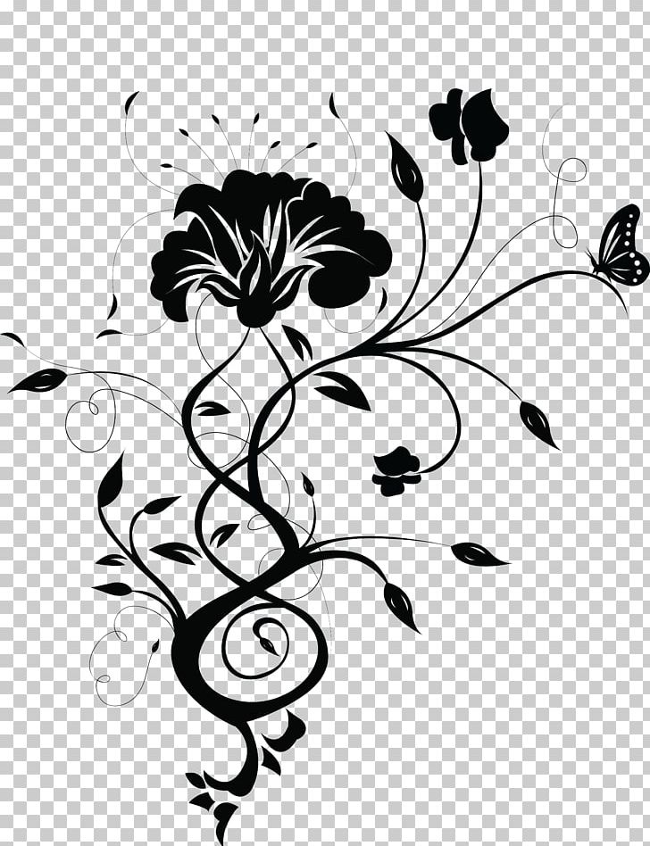 Floral Design Flower Abstract Art PNG, Clipart, Art, Artwork, Black, Black And White, Branch Free PNG Download