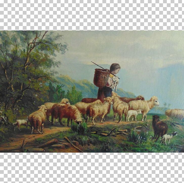 Sheep Young Shepherdess Painting Cattle PNG, Clipart, Animals, Art, Cattle Like Mammal, Cow Goat Family, Farm Free PNG Download