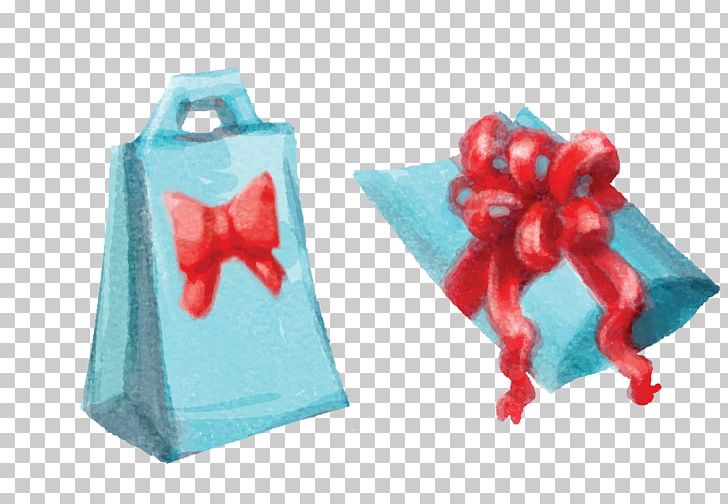 Christmas Gift Christmas Gift Watercolor Painting PNG, Clipart, Bag Vector, Blue, Blue Background, Bowknot, Christmas Gift Free PNG Download
