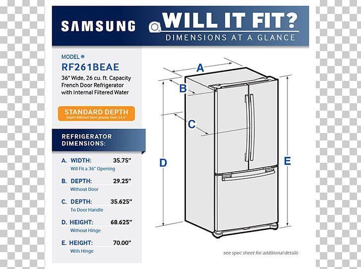 Refrigerator Samsung RF18HFENB Door Frigidaire Gallery FGHB2866P PNG, Clipart, Angle, Area, Cubic Foot, Diagram, Door Free PNG Download