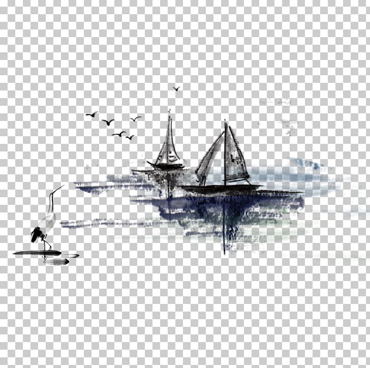 China Ink Wash Painting Ink Brush Illustration PNG, Clipart, Black And White, Boat, Calm, China, Chinese Painting Free PNG Download