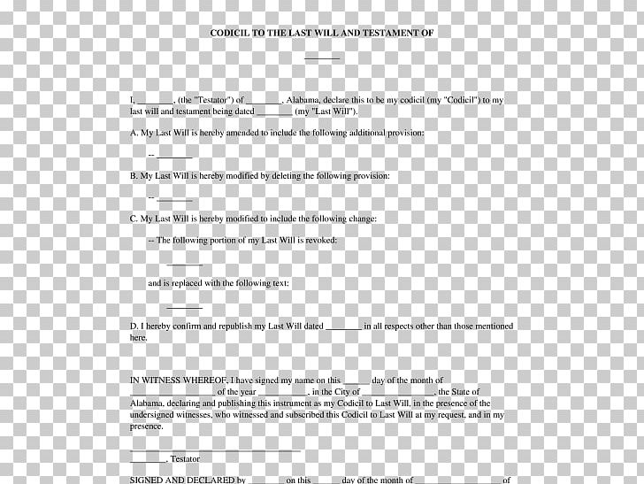 Document Codicil Will And Testament Form Law PNG, Clipart, Amends, Area, Beneficiary, Complaint, Contract Free PNG Download