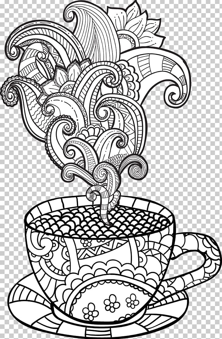 Coffee Cup Tea Coloring Book PNG, Clipart, Adult, Art, Black And White, Book, Coffee Free PNG Download