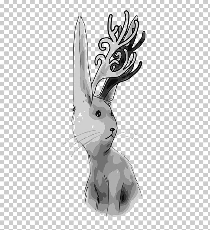 Domestic Rabbit Hare Deer European Rabbit PNG, Clipart, Animals, Antler, Art, Black And White, Child Of Light Free PNG Download