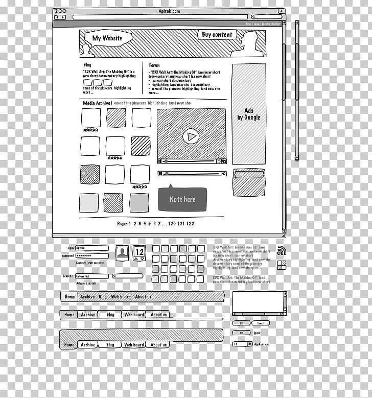 Website Wireframe Responsive Web Design Mockup PNG, Clipart, Area, Black And White, Brand, Diagram, Drawing Free PNG Download