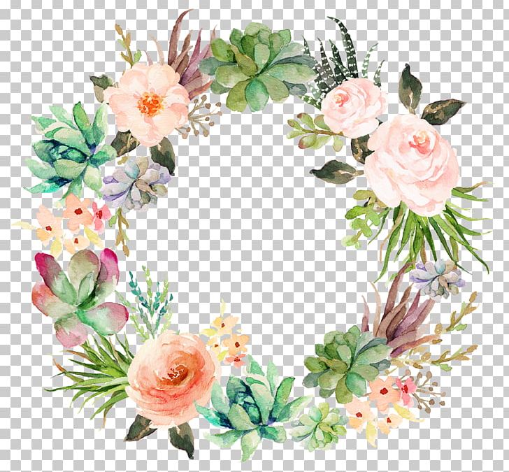 Wedding Invitation Paper Watercolor Painting Wreath Succulent Plant PNG, Clipart, Artificial Flower, Beautiful Garland, Beautifully Garland, Border Texture, Cut Flowers Free PNG Download