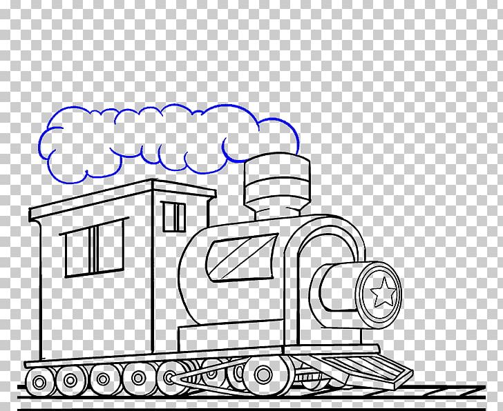 Train Rail Transport Drawing Steam Locomotive PNG, Clipart, Angle, Artwork, Black And White, Cartoon, Coloring Book Free PNG Download