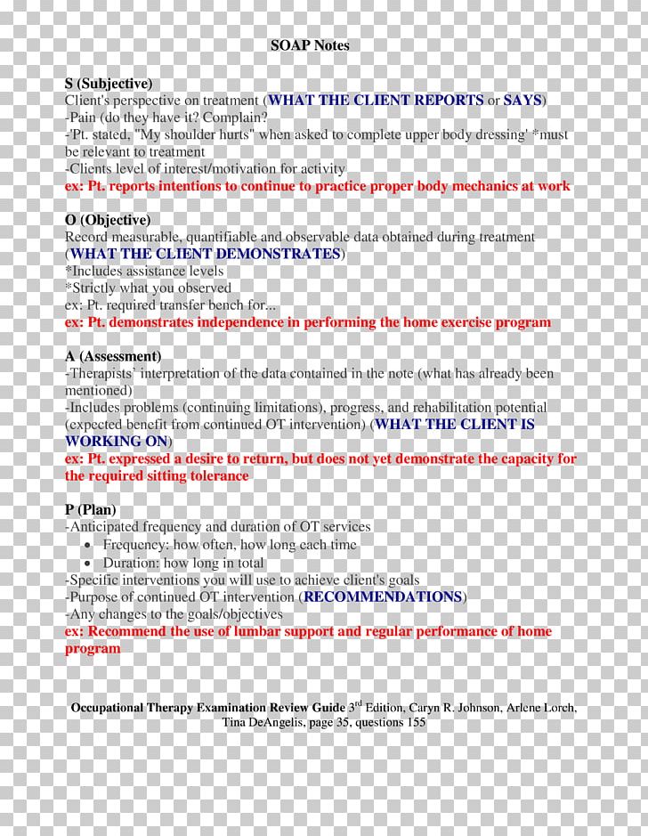 SOAP Note Occupational Therapy Examination Review Guide Progress Note PNG, Clipart, Area, Diagram, Document, Form, Health Professional Free PNG Download