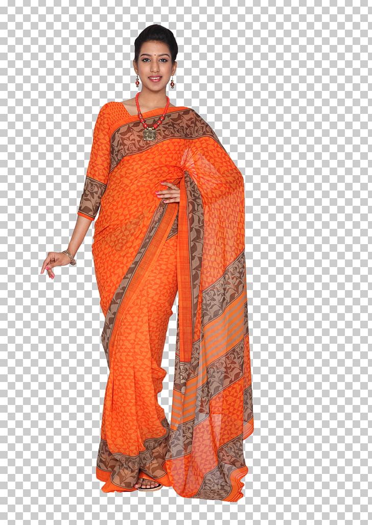 Sari Georgette Orange Blue Red PNG, Clipart, Black, Blue, Color, Day Dress, Female Free PNG Download