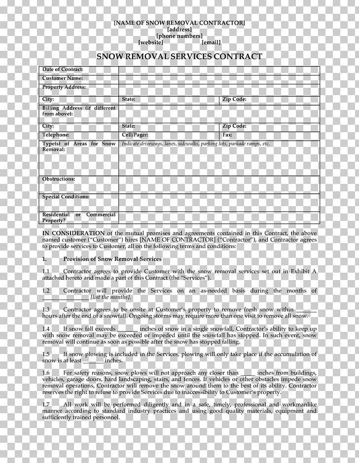 Snow Removal Contract Form Snowplow Template PNG, Clipart, Ads Template, Area, Contract, Contractor, Diagram Free PNG Download