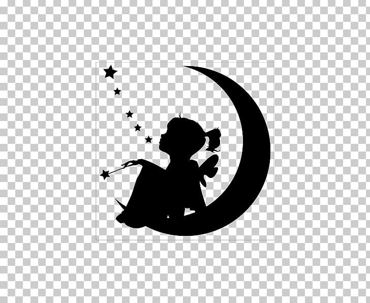 Moon Silhouette Tinker Bell Star Wall Decal PNG, Clipart, Black, Black And White, Decal, Drawing, Fictional Character Free PNG Download