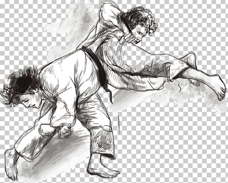 Judo Martial Arts Drawing Illustration PNG, Clipart, Arm, Artwork, Black And White, Encapsulated Postscript, Fictional Character Free PNG Download