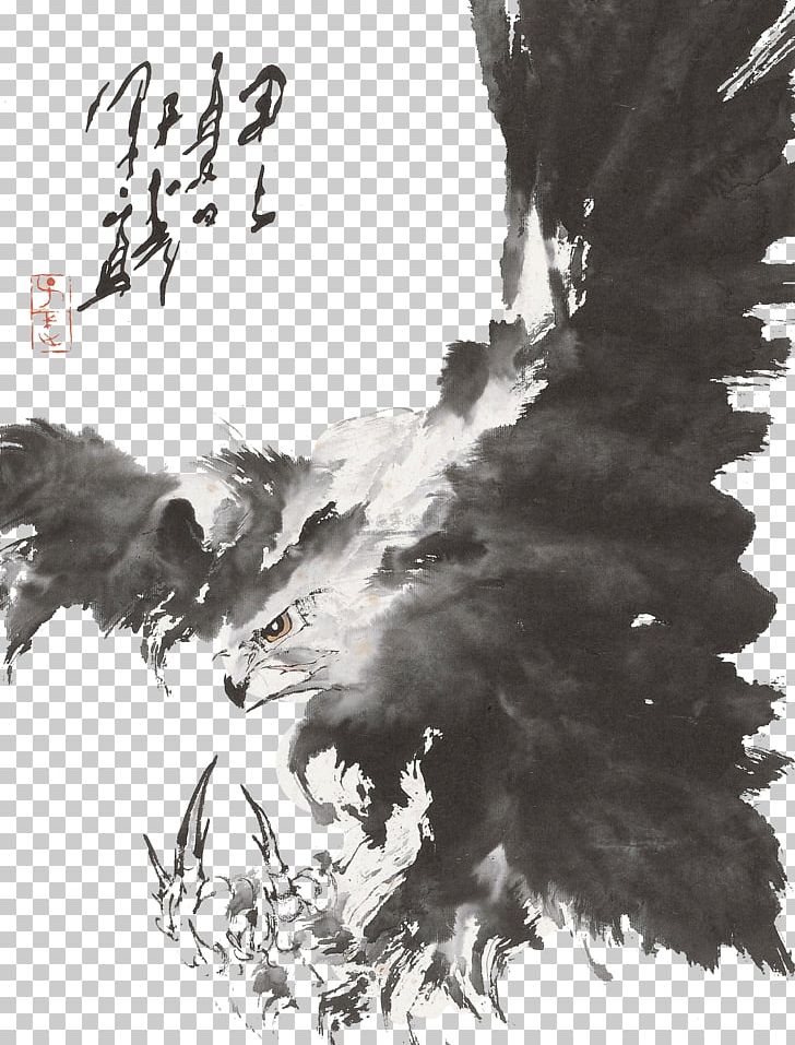 Ink Wash Painting Ink Wash Painting PNG, Clipart, Animals, Beak, Bird, Bird Of Prey, Black And White Free PNG Download