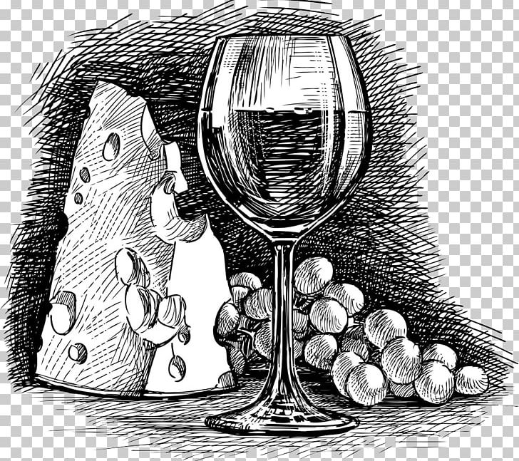 Wine Glass Common Grape Vine Cheese PNG, Clipart, Black And White, Drawing, Drinkware, Food Drinks, Fruit Wine Free PNG Download