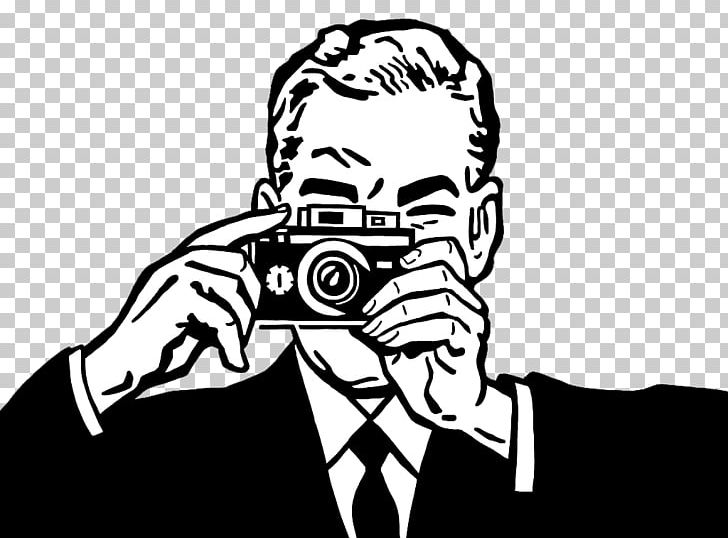 Black And White Camera Photographer Illustration PNG, Clipart, Black, Camera Focus, Cartoon Character, Fictional Character, Hand Free PNG Download