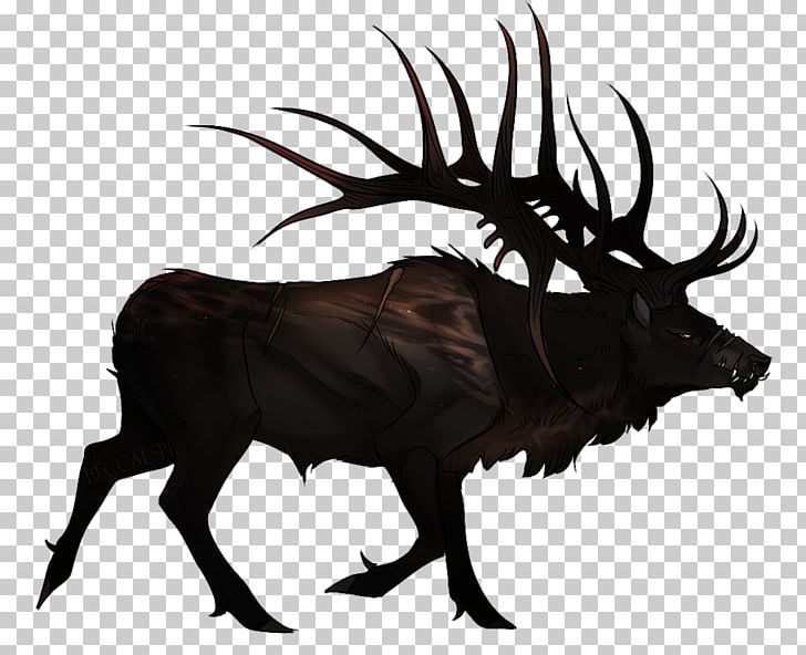 Bull Cattle Ox Elk Reindeer PNG, Clipart, Animal, Animals, Antler, Black And White, Bull Free PNG Download