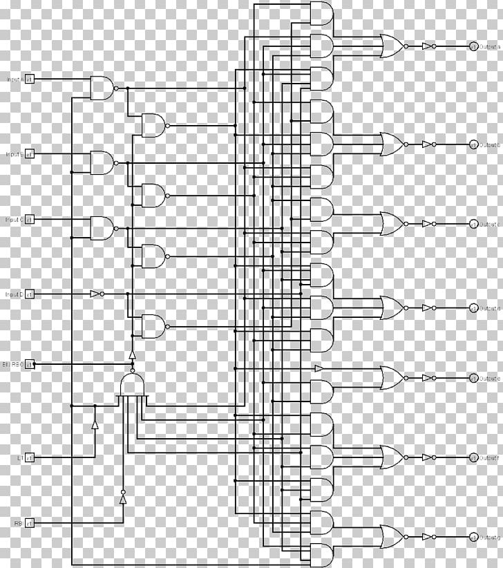 Binary Decoder Logic Gate Electronic Circuit Seven-segment Display AND Gate PNG, Clipart, And Gate, Angle, Area, Binarycoded Decimal, Binary Decoder Free PNG Download