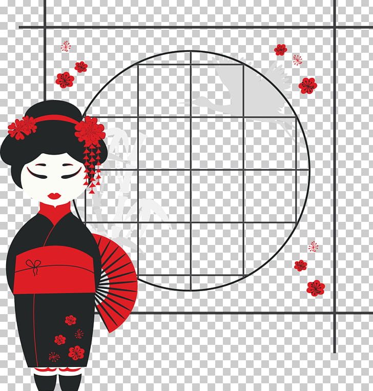 Japan Geisha Cartoon Illustration PNG, Clipart, Art, Black, Cartoon Woman, Character, Flower Free PNG Download