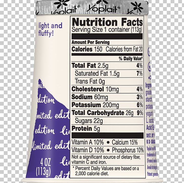 Nutrition Facts Label Yoplait Low-fat Diet Yoghurt PNG, Clipart, Calorie, Dessert, Fat, Greek Yogurt, Health Free PNG Download
