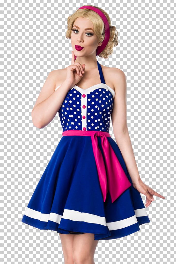 Polka Dot Blue Costume Pin-up Girl Dress PNG, Clipart, Blue, Cheerleading Uniform, Clothing, Cobalt Blue, Cocktail Dress Free PNG Download