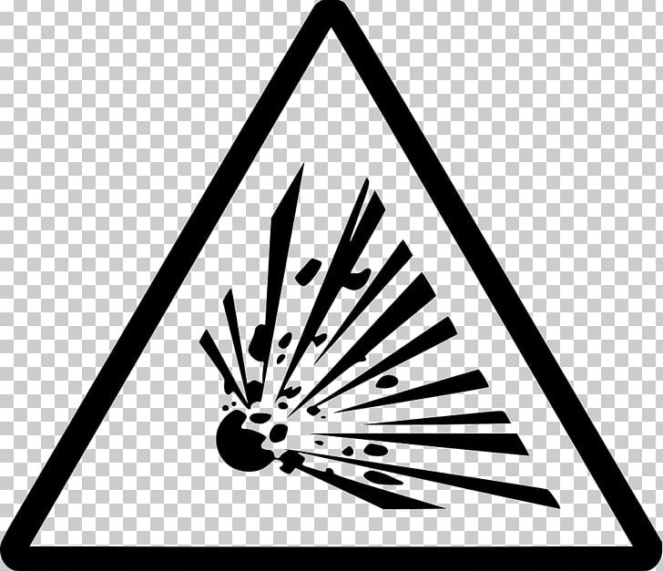Hazard Explosive Material Warning Sign Explosion PNG, Clipart, Angle, Area, Biological Hazard, Black And White, Bomb Free PNG Download