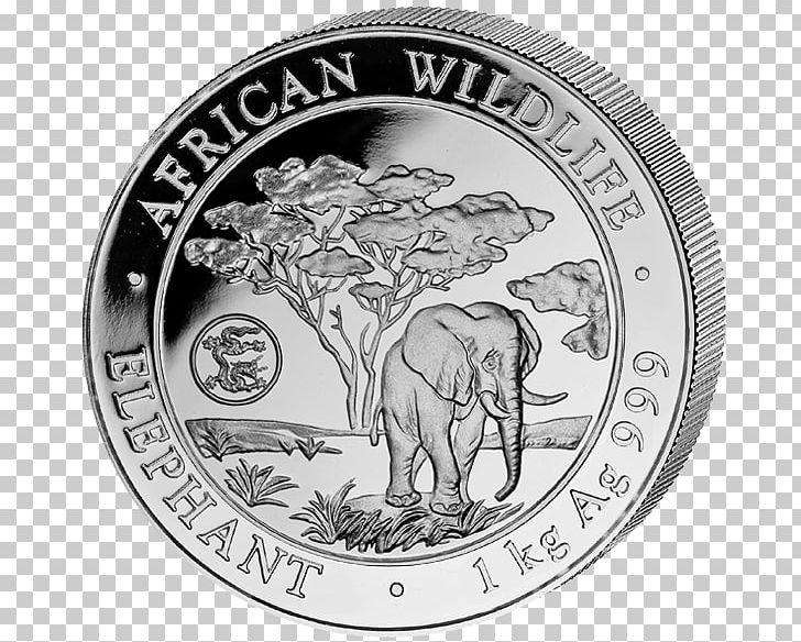 Silver Coin African Elephant Elephantidae PNG, Clipart, African Elephant, Black And White, Bullion, Bullion Coin, Circle Free PNG Download