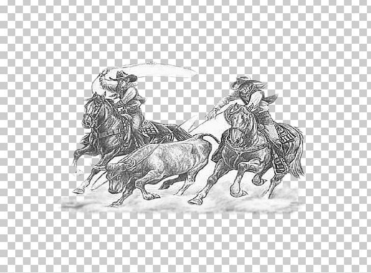 Cattle Calf Roping Drawing Team Roping Rodeo PNG, Clipart, Art, Black And White, Bull, Calf Roping, Cattle Free PNG Download