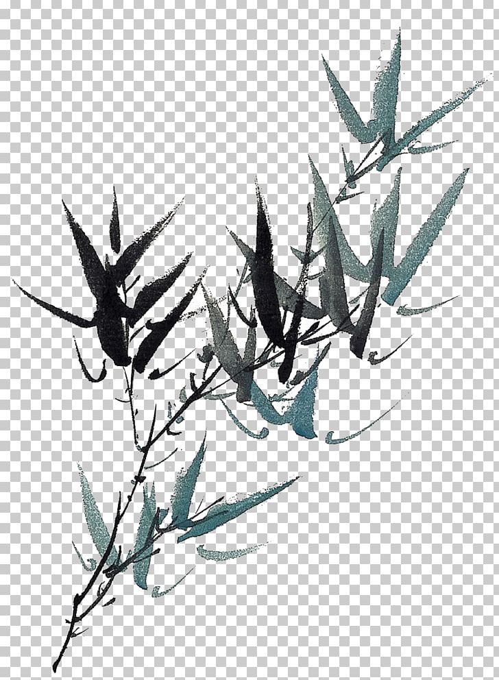 Bamboo Ink Wash Painting PNG, Clipart, Bamboo Image, Bamboo Material, Black And White, Branch, Chinese Border Free PNG Download