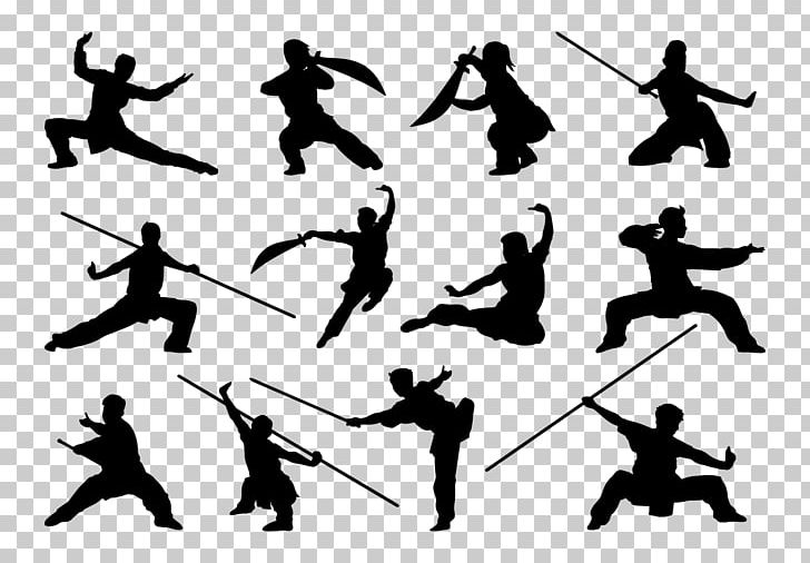 Silhouette Kung Fu Chinese Martial Arts Wushu PNG, Clipart, Art, Black And White, Chinese Martial Arts, Flying Kick, Human Behavior Free PNG Download