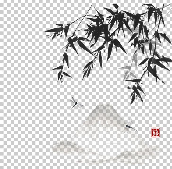 Japan Ink Wash Painting Landscape Painting PNG, Clipart, Angle, Bamboo, Black And White, Branch, Brushwork Free PNG Download