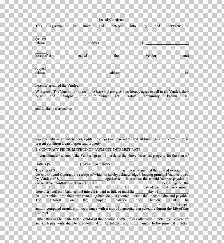 Land Contract Real Property Form Template PNG, Clipart, Area, Black And White, Document, Form, Land Contract Free PNG Download