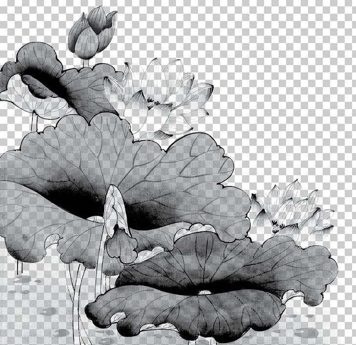 Chinese Painting Ink Wash Painting Gongbi Nelumbo Nucifera PNG, Clipart, Creative, Flower, Flowers, Handpainted Flowers, Monochrome Free PNG Download