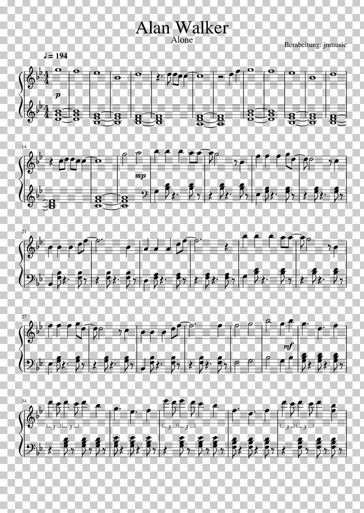Sheet Music Alone Piano Song PNG, Clipart, Alan Walker, Alone, Angle, Area, Black And White Free PNG Download