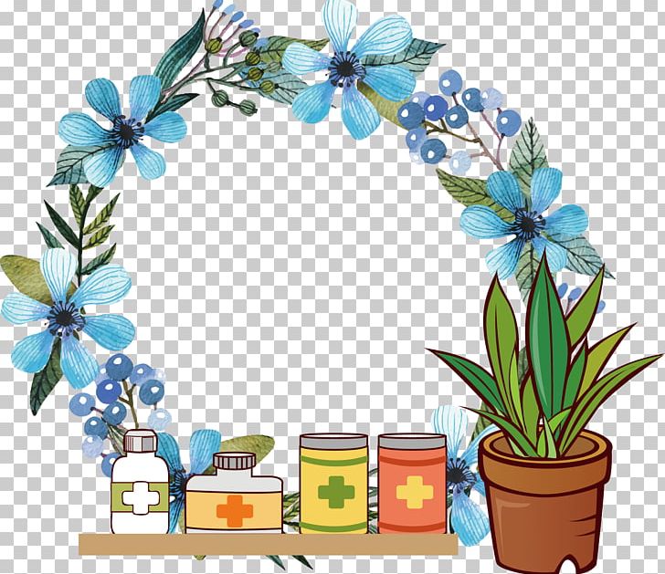 Watercolour Flowers Wreath Blue PNG, Clipart, Blue, Blue Abstract, Blue Flower, Blue Vector, Bottle Free PNG Download