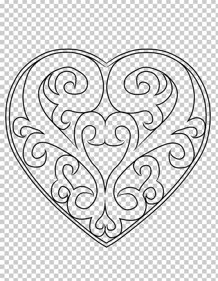 Heart Filigree Line Art Drawing PNG, Clipart, Angle, Area, Art, Black And White, Circle Free PNG Download