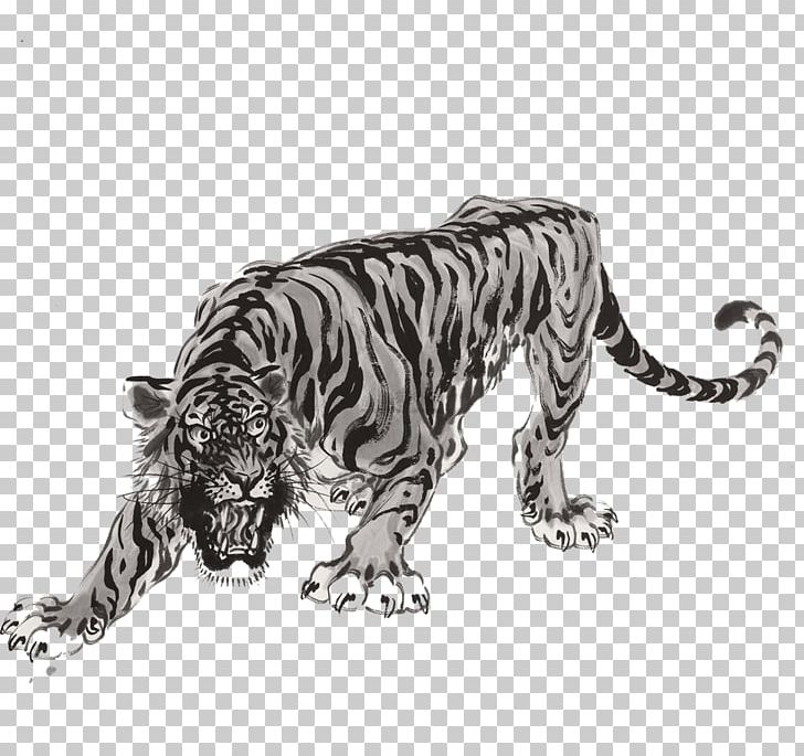 Tiger Ink Wash Painting Hanging Scroll Chinese Painting PNG, Clipart, Animals, Big Cats, Carnivoran, Cat Like Mammal, Chinese Style Free PNG Download
