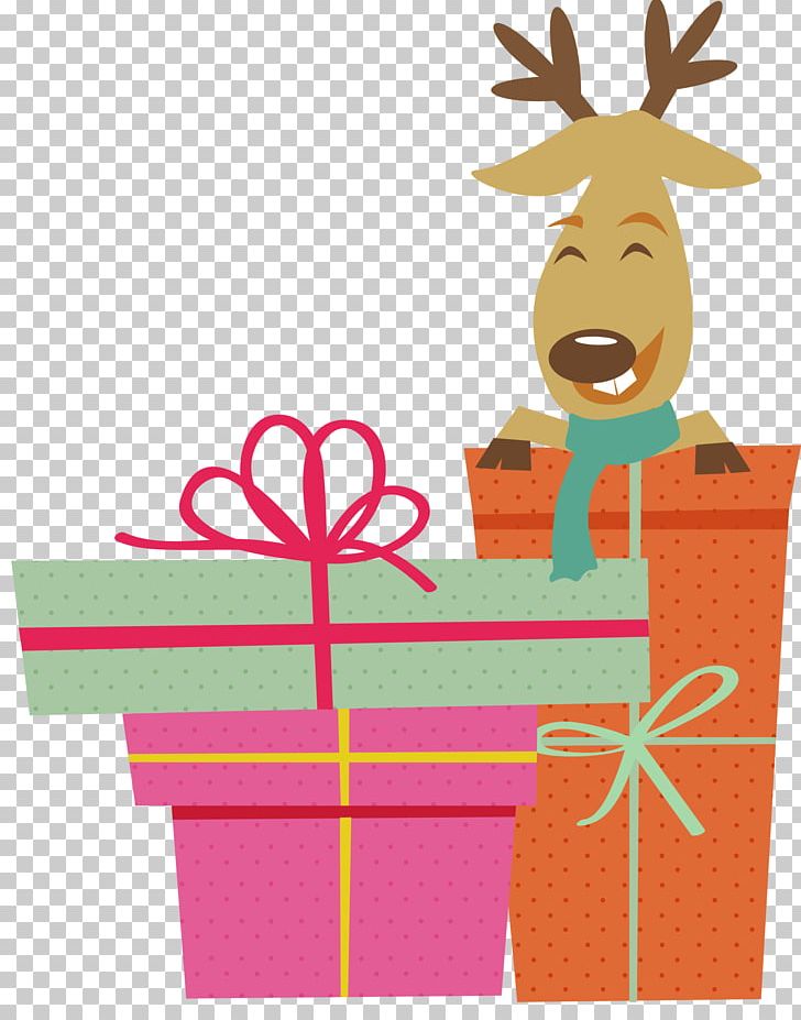 Reindeer Christmas Gift Illustration PNG, Clipart, Art, Cartoon, Christma, Christmas Border, Christmas Frame Free PNG Download