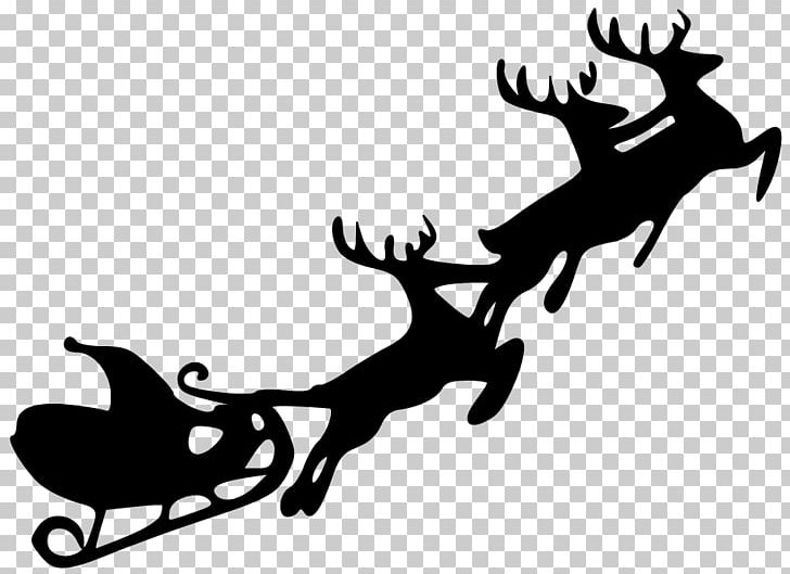 Santa Claus Reindeer Sled PNG, Clipart, Black And White, Christmas, Christmas Eve, Deer, Dog Like Mammal Free PNG Download