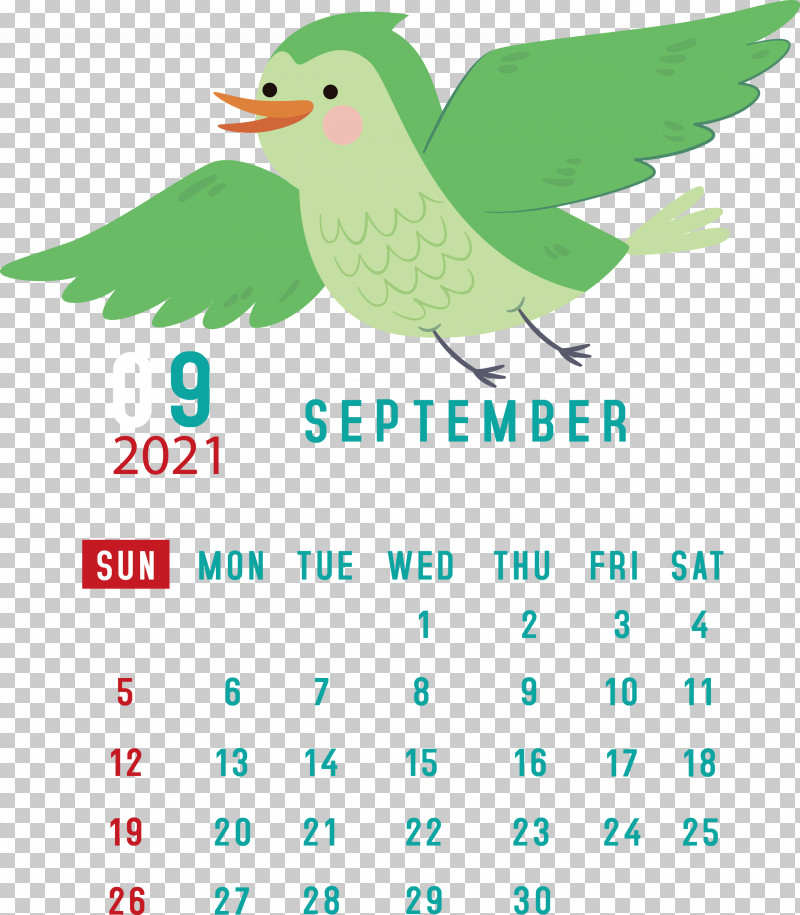 September 2021 Printable Calendar September 2021 Calendar PNG, Clipart, Beak, Birds, Green, Line, Logo Free PNG Download
