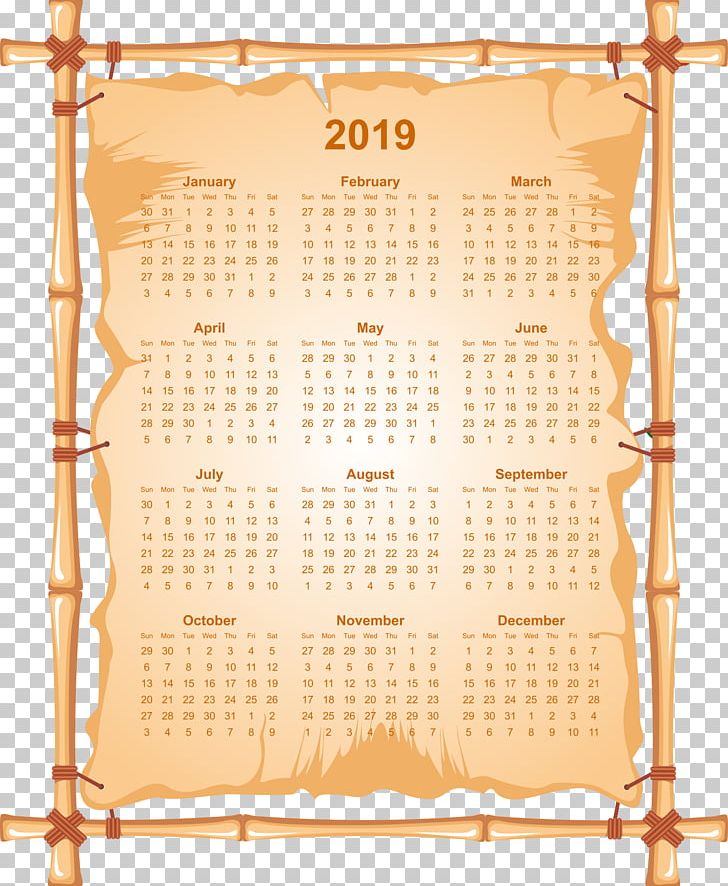 2019 Calendar Full Page With Bamboo Frame. PNG, Clipart, Bamboo, Calendar, Nature, Picture Frames Free PNG Download