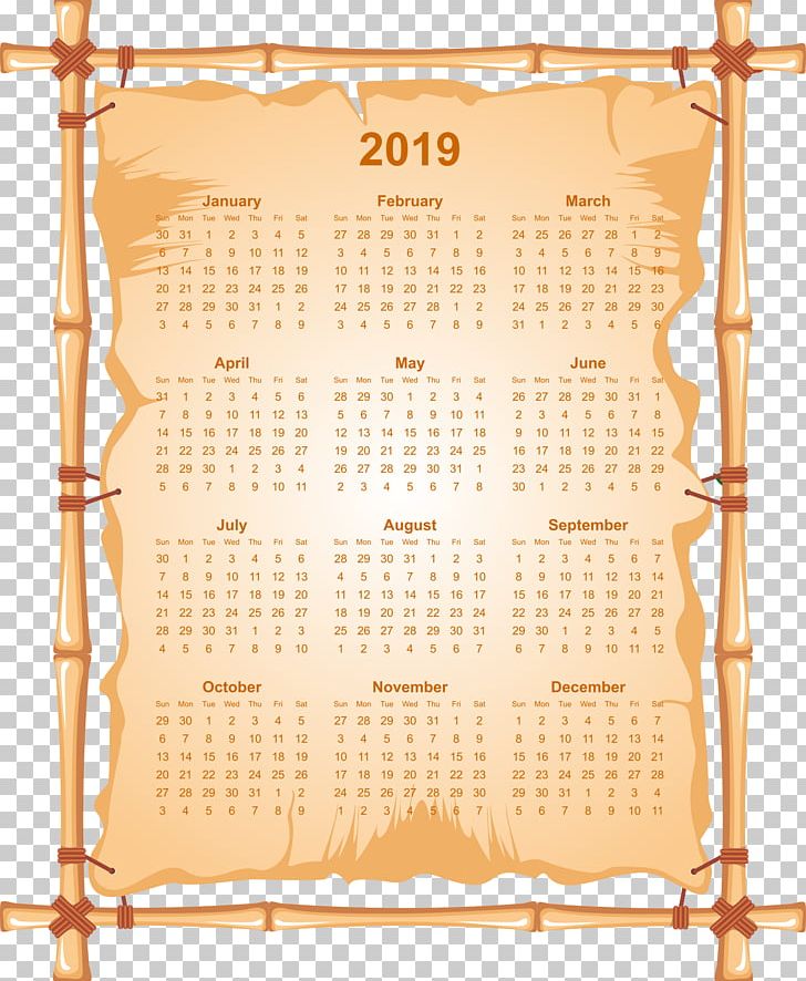 2019 Calendar Full Page With Bamboo Frame. PNG, Clipart, Bamboo ...